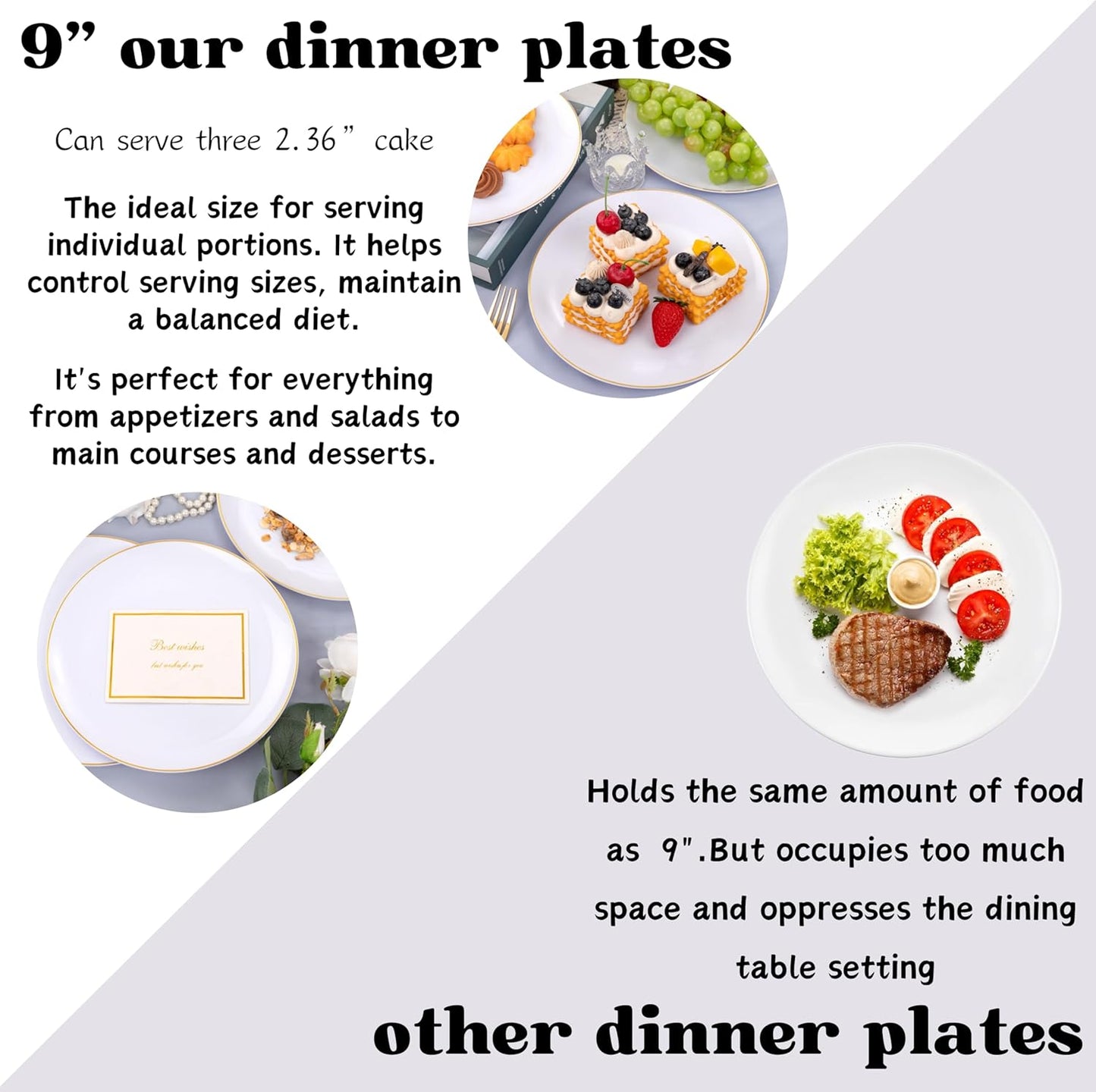 Festiva 50Pcs Gold Plastic Plates - 9 Inch White Plastic Plates with Gold Rim - Disposable Dinner Plates - include 50 salad&pasta Plate Perfect for Party&Wedding&Thanksgiving &Christmas
