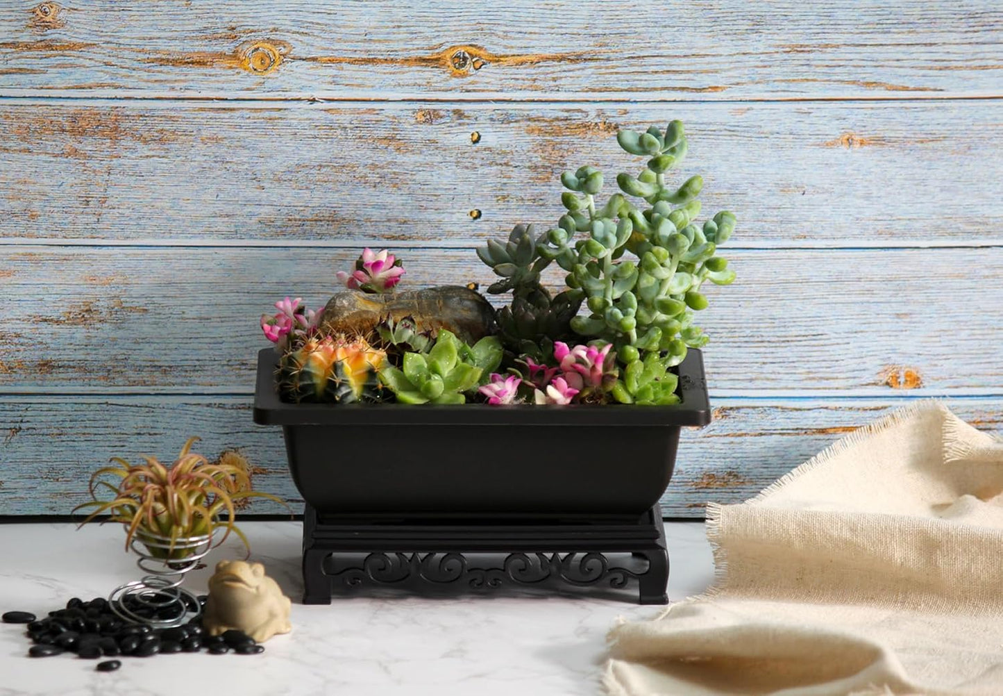 Cotta Planters Bonsai Pots 7.5 Inch Antique Brown Bonsai Training Pots with Elegant Stand 2-Pack with Mesh Drainage Luxurious Indoor Recycled Plastic Planters