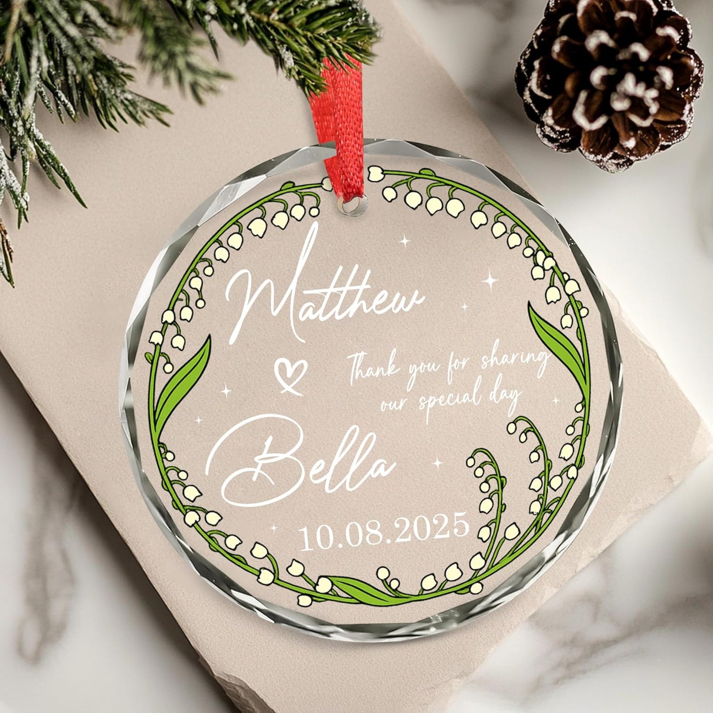 Personalized Wedding Favor Christmas Ornaments For Guests - Promotional Ornaments - Perfect Party Gift For Guests - Couples Married Wedding Gifts - Thank You Sharing Our Special Day