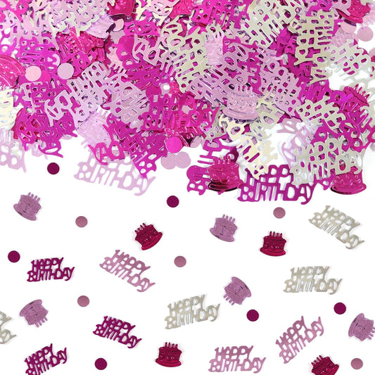 Hot Pink and Silver Happy Birthday Confetti, 3000 Pcs Birthday Cake Table Metallic Foil Confetti Party Table Decor for Party, Baby Shower, DIY Arts and Crafting