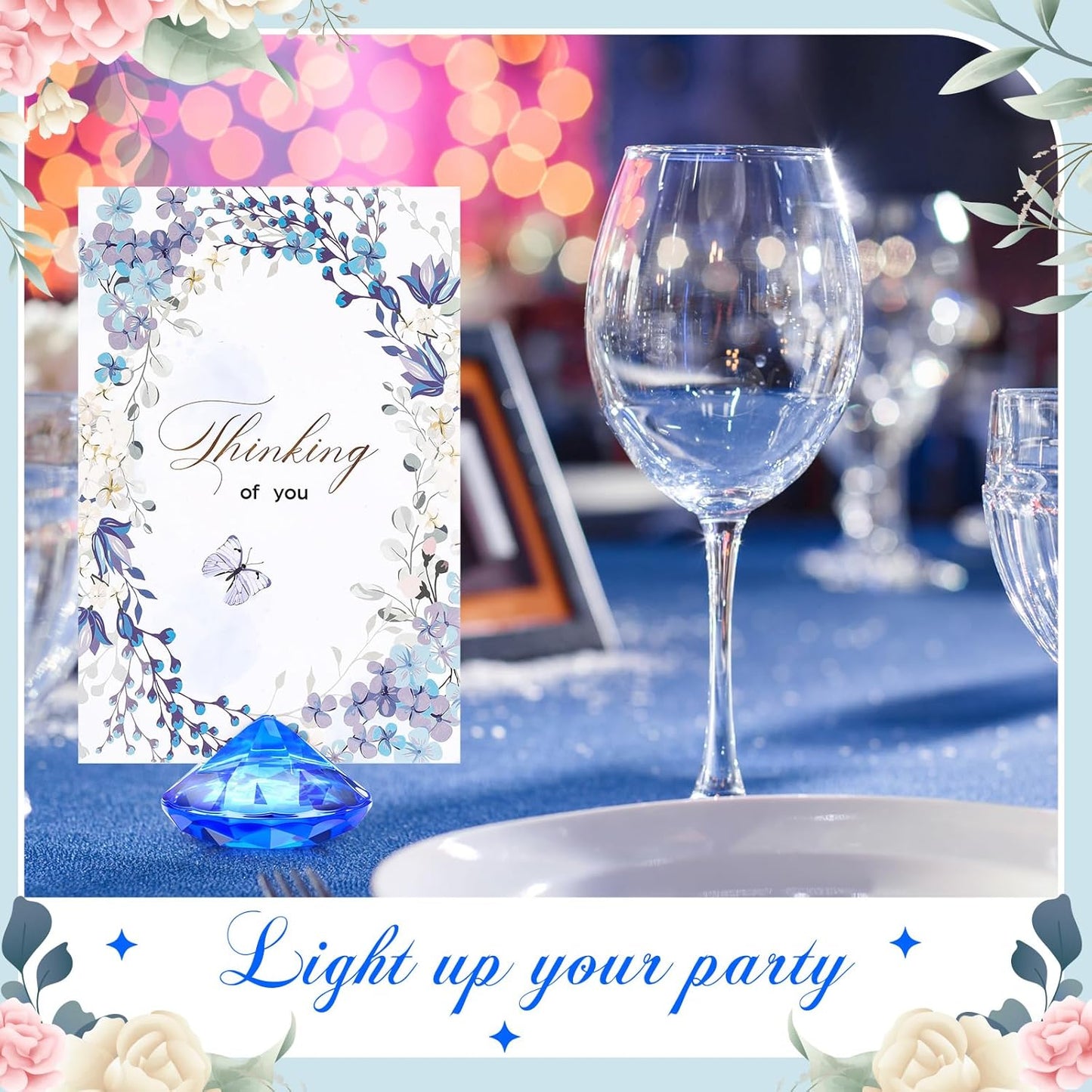 Boao 24 Pack Diamond Place Card Holders Acrylic Table Number Holder Card Stands Crystal Diamond Party Decorations Favor for Weddings Home Table(Dark Blue)