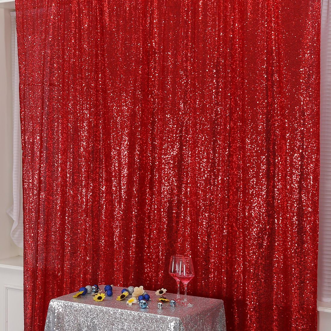 Poise3EHome Red Sequin Backdrop,5FT x 7FT Glitter Photography Background for Party Decoration