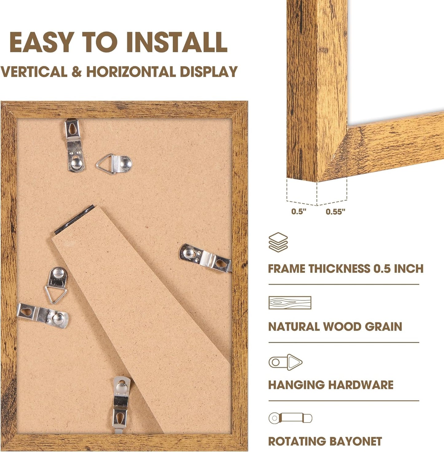 TWING 5x7 Picture Frames Set of 6, Rustic Photo Frames Collage for Wall Decor Mounting or Table Display,Home Decorative Wall Gallery Picture Photo Frame Wood Brown,Walnut