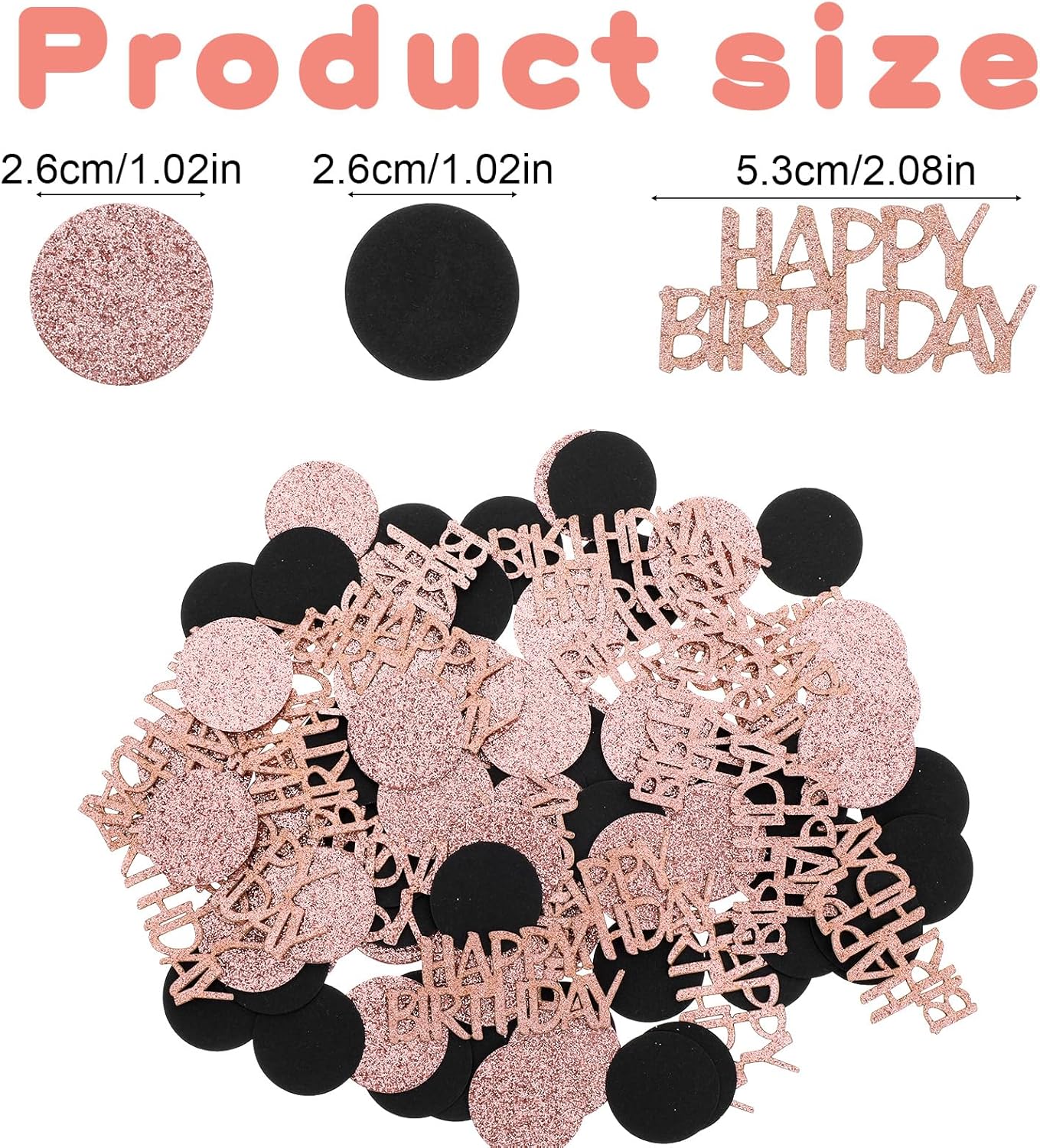 100Pcs Rose Gold and Black Happy Birthday Glitter Confetti, Polka Dot pink confetti, Sprinkling Table Scatter Paper Confettis Birthday Party Table Decorations