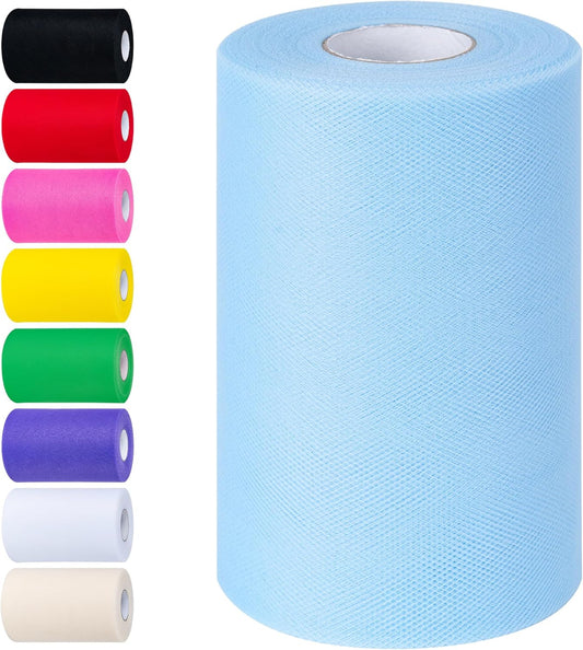 Light Blue Tulle Fabric Rolls 6 Inch by 100 Yards (300 feet) Tulle Roll Spool Fabric for DIY Tutu Skirt Baby Shower Birthday Party Wedding Decorations Christmas Craft Supplies (Light Blue)