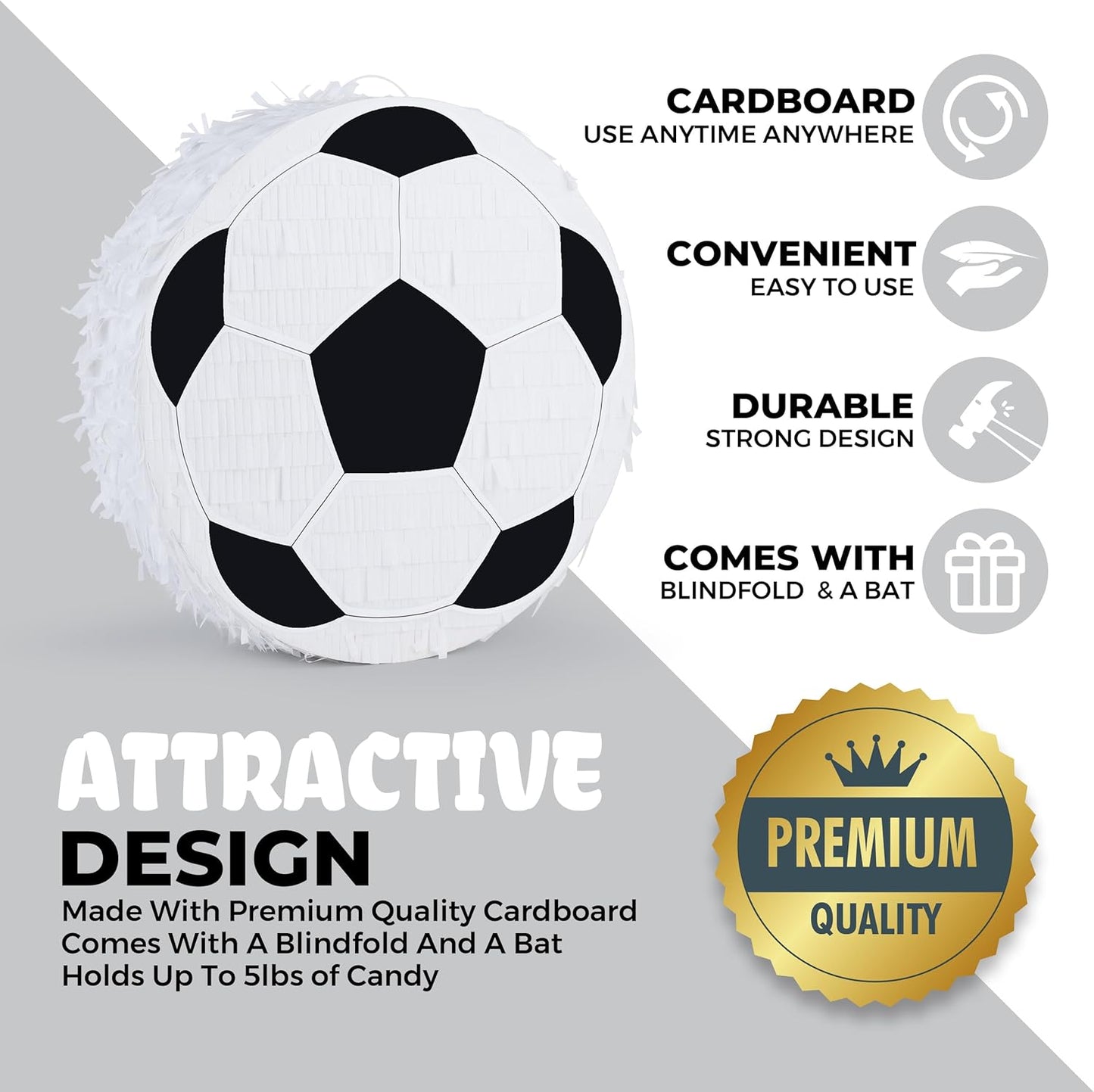 New Soccer Pinata Bundle with a Blindfold and Bat (13"x13"x4"), Soccer Ball Pinata for Birthday Party Boys, Perfect for Birthday Party, Sport Theme Party, Decoration