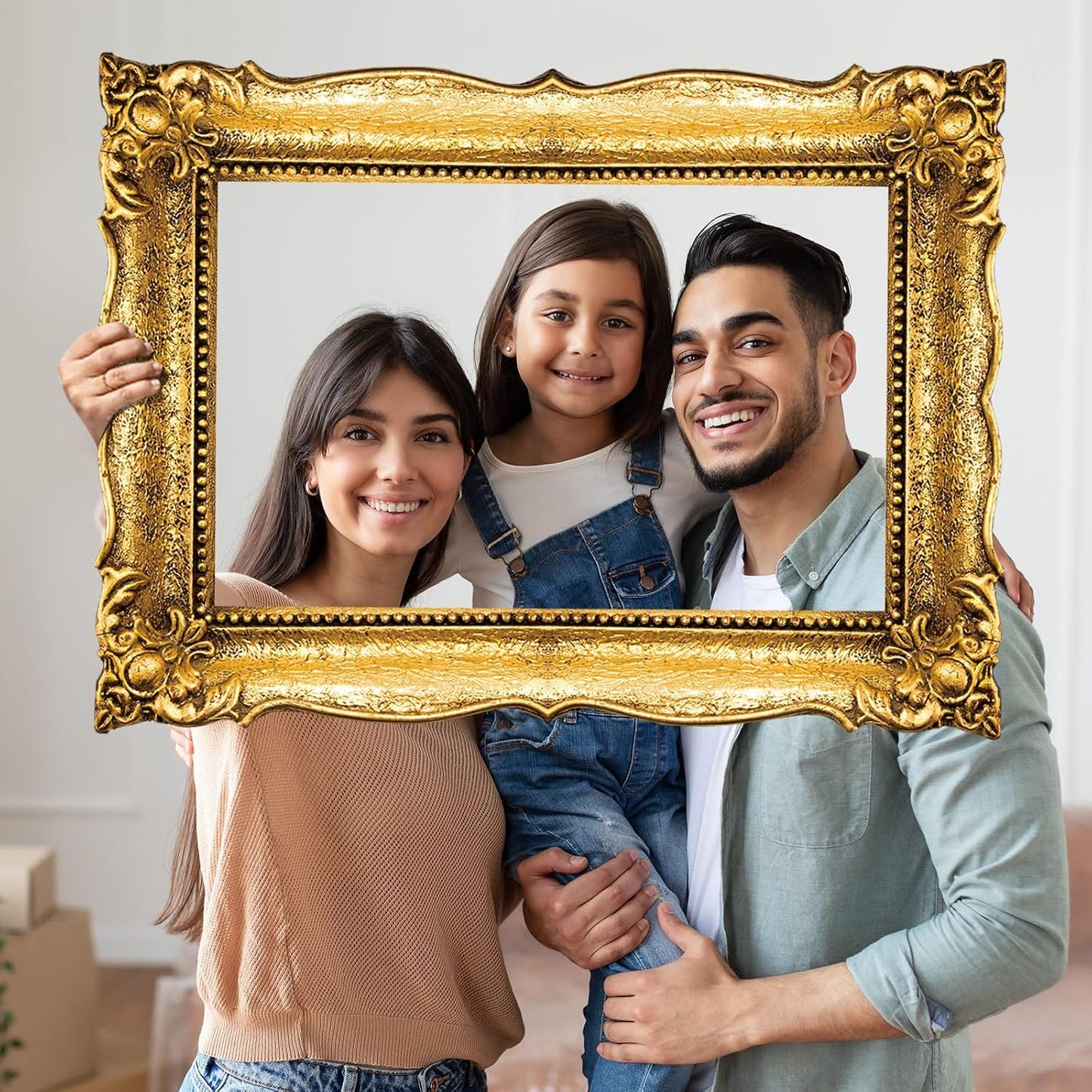 Upgraded 32 x 24 Inch Large Photo Booth Props Picture Frame Vintage Photo Frame Friends Selfie Props for Wedding Mexico Birthday Bachelorette Party Supplies(Gold Style)