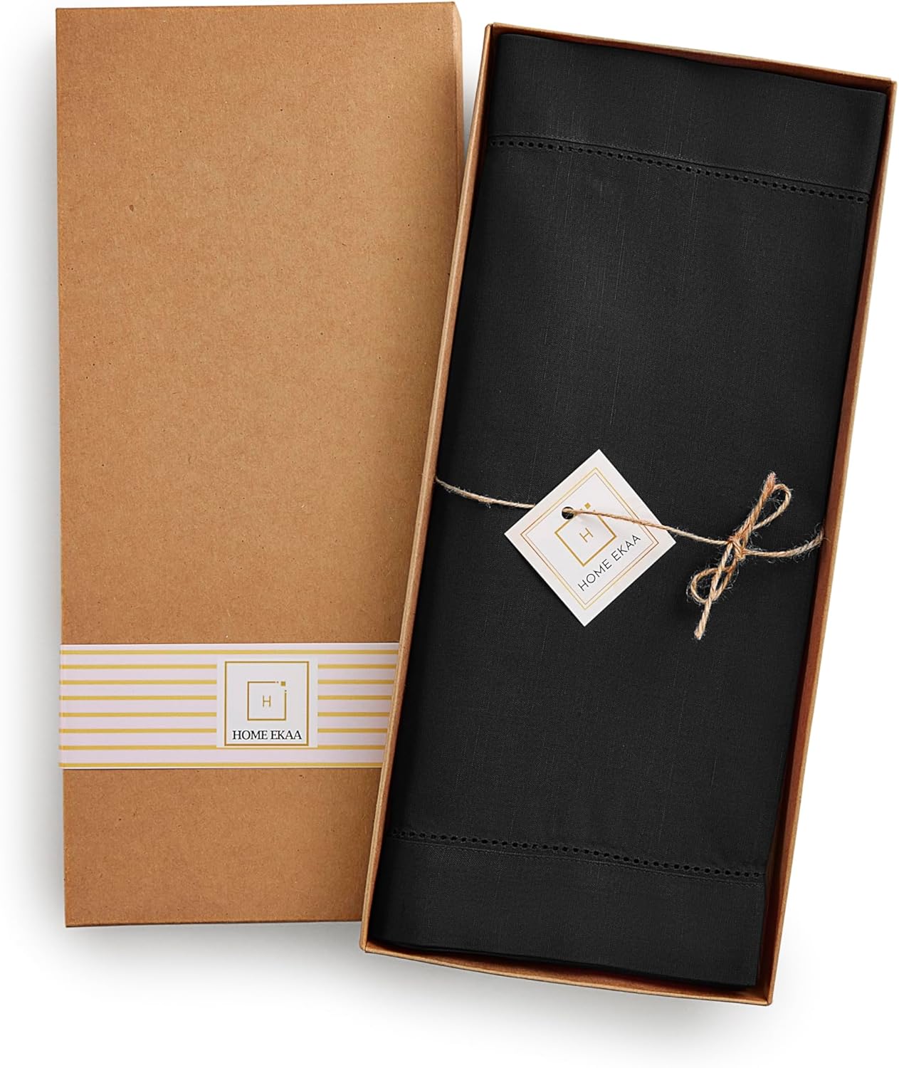 Black Table Runner 36 Inch – Cotton Linen Hemstitch Farmhouse Table Runner 14x36 – Washable Fabric for Fall, Halloween, Thanksgiving, Everyday Dining & Décor – Serena