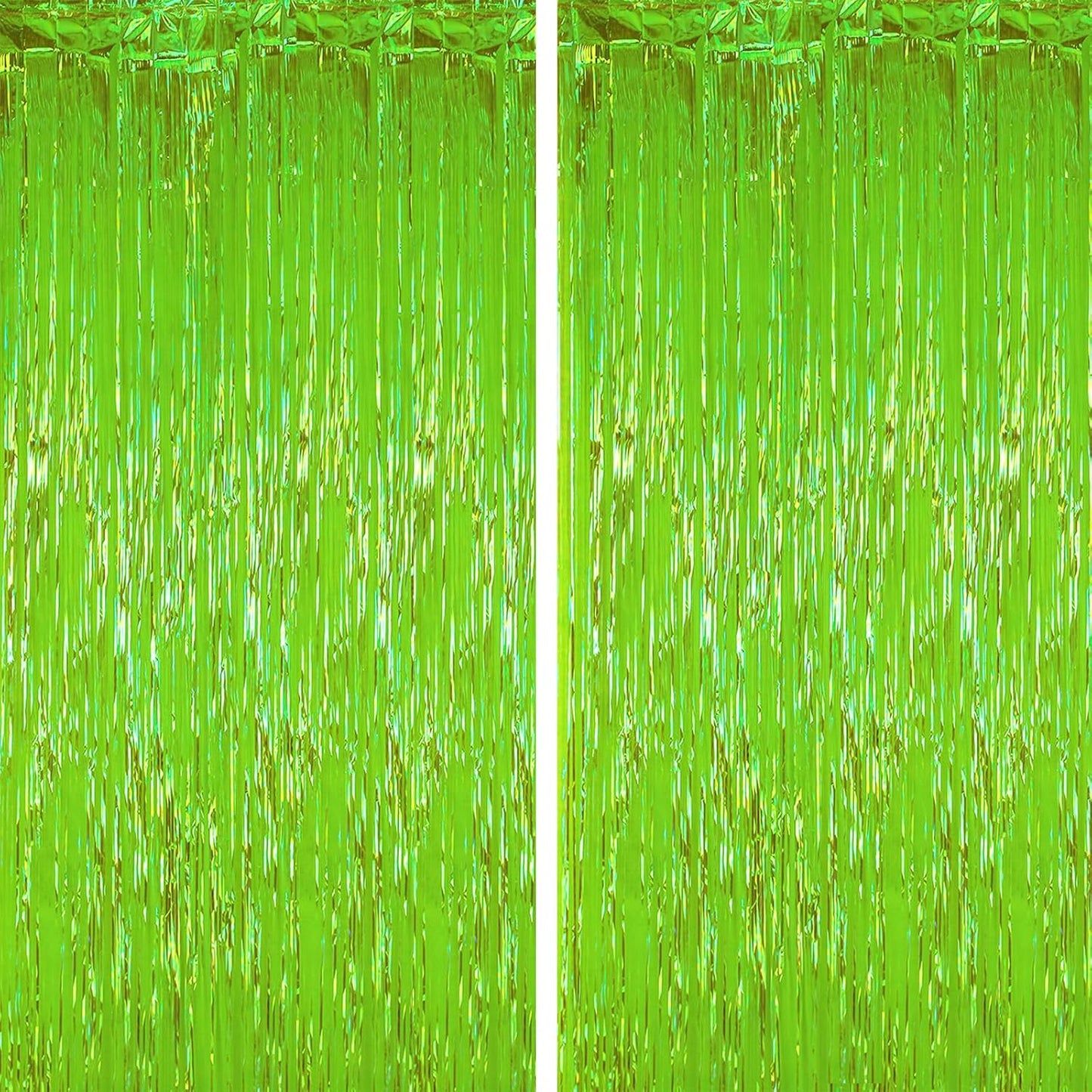 2 Pack Green Iridescent Tinsel Foil Fringe Curtains, Neon Party Decorations, Metallic Tinsel Party Streamers Backdrop for Birthday Baby Shower Halloween Wedding Party Decorations