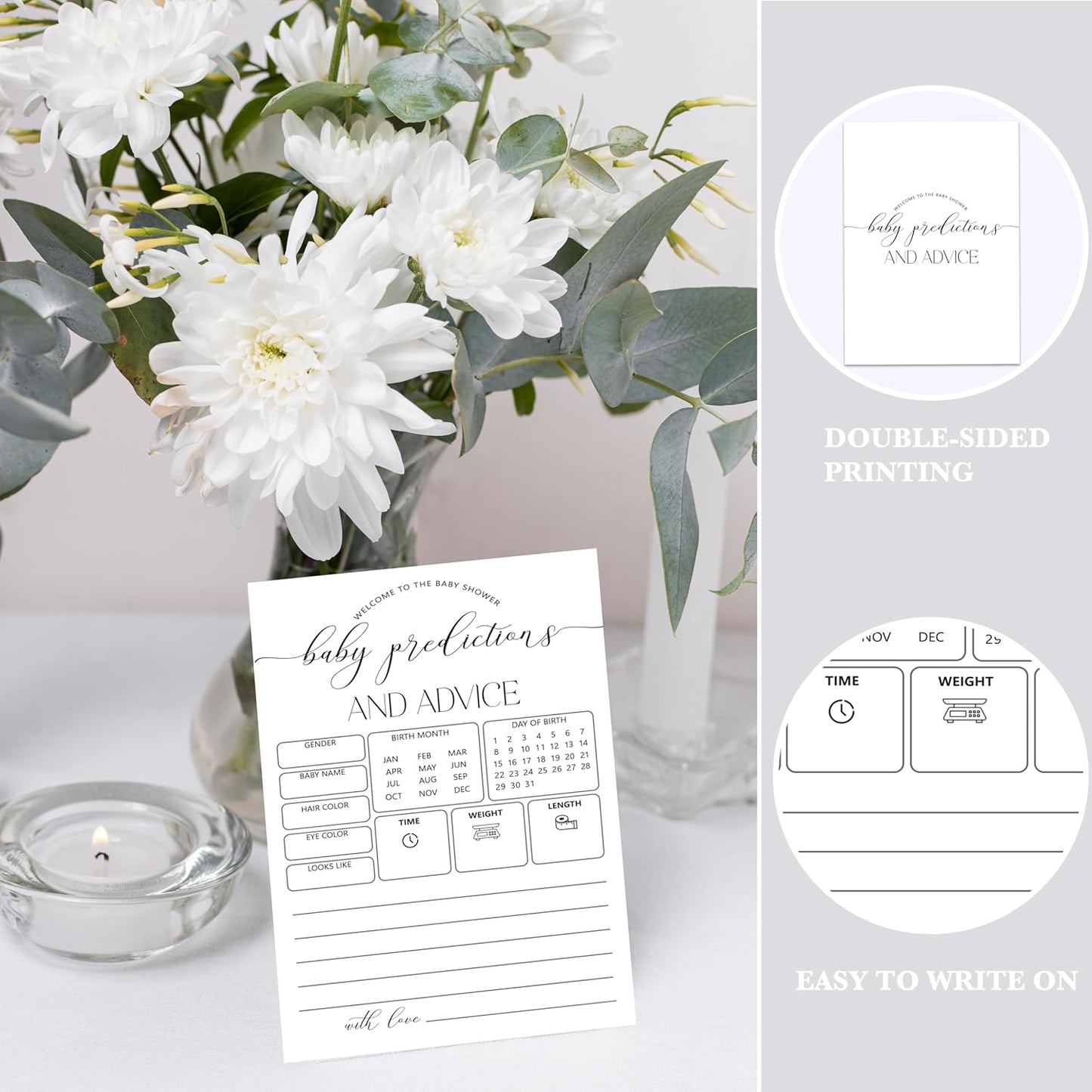 Advice For New Parents Baby Shower, Baby Predictions & Advice Cards For Baby Shower Games Activities, Wishes for Baby, 25 Double-Sided Thick Cards – Minimalist A03