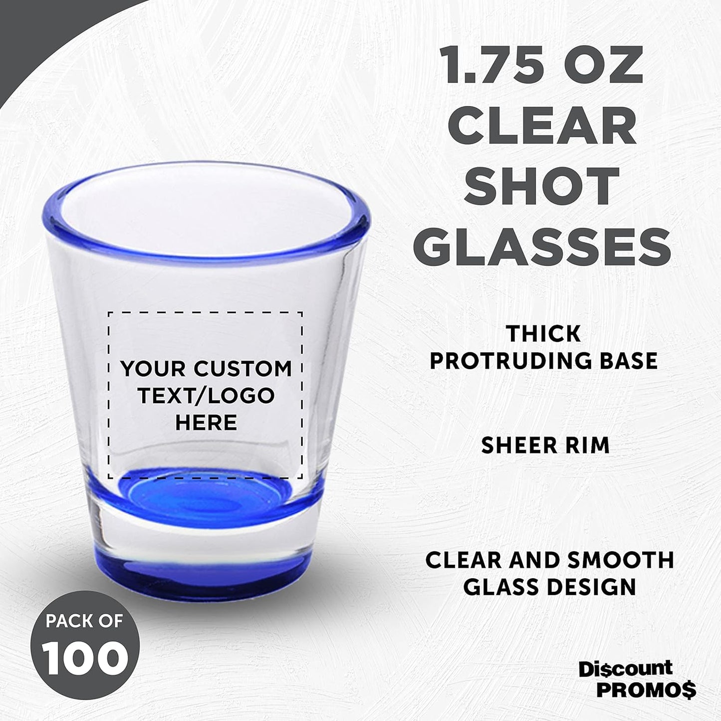 Custom Shot Glasses 1.75 oz. Set of 100, Personalized Bulk Pack - Great for Wedding Favors, Bachelorette Party Decorations, Party Fovors, Color Bottom - Blue