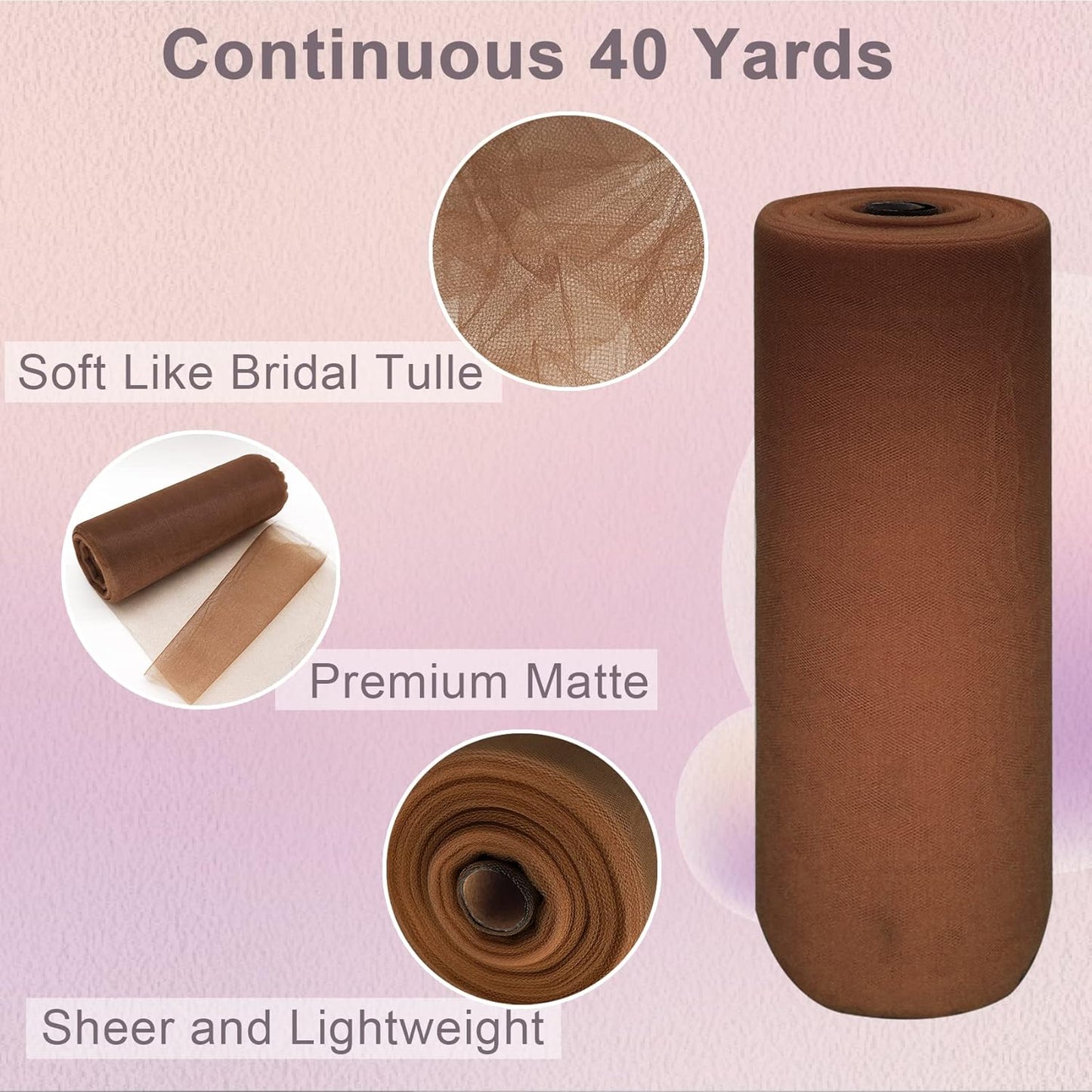 Brown Tulle Fabric Roll Spool Bolt (54 Inch by 40 Yards) Large Tulle Wedding Party Decoration, Tutu Skirt, Table Runner, Gift Wrapping, Bridal Shower, Soft & Drape (Brown)