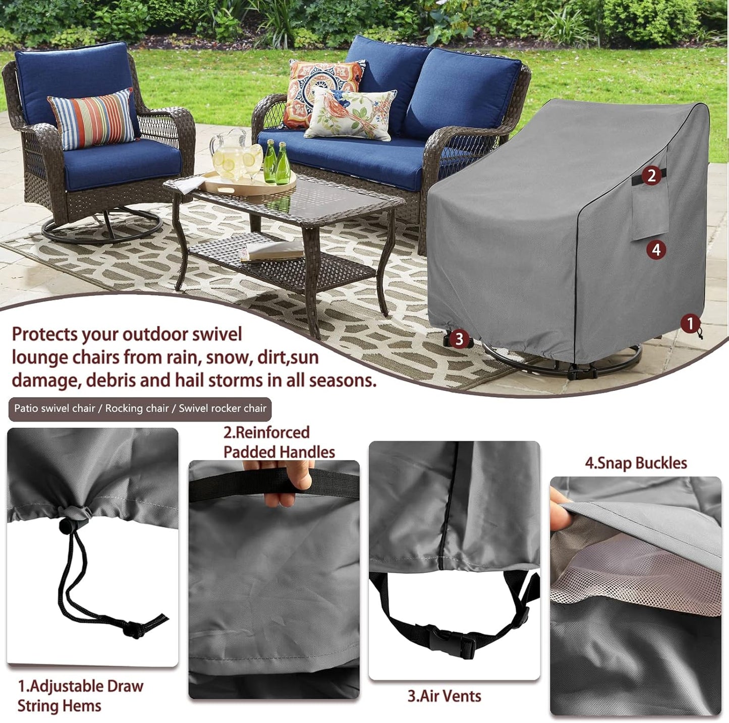 Outdoor Swivel Chair Cover 2 Pack,Outdoor Furniture Patio Chair Covers Waterproof Clearance,(35" W x 37" D x 38.5" H) Outdoor Lawn Patio Furniture Covers,Grey