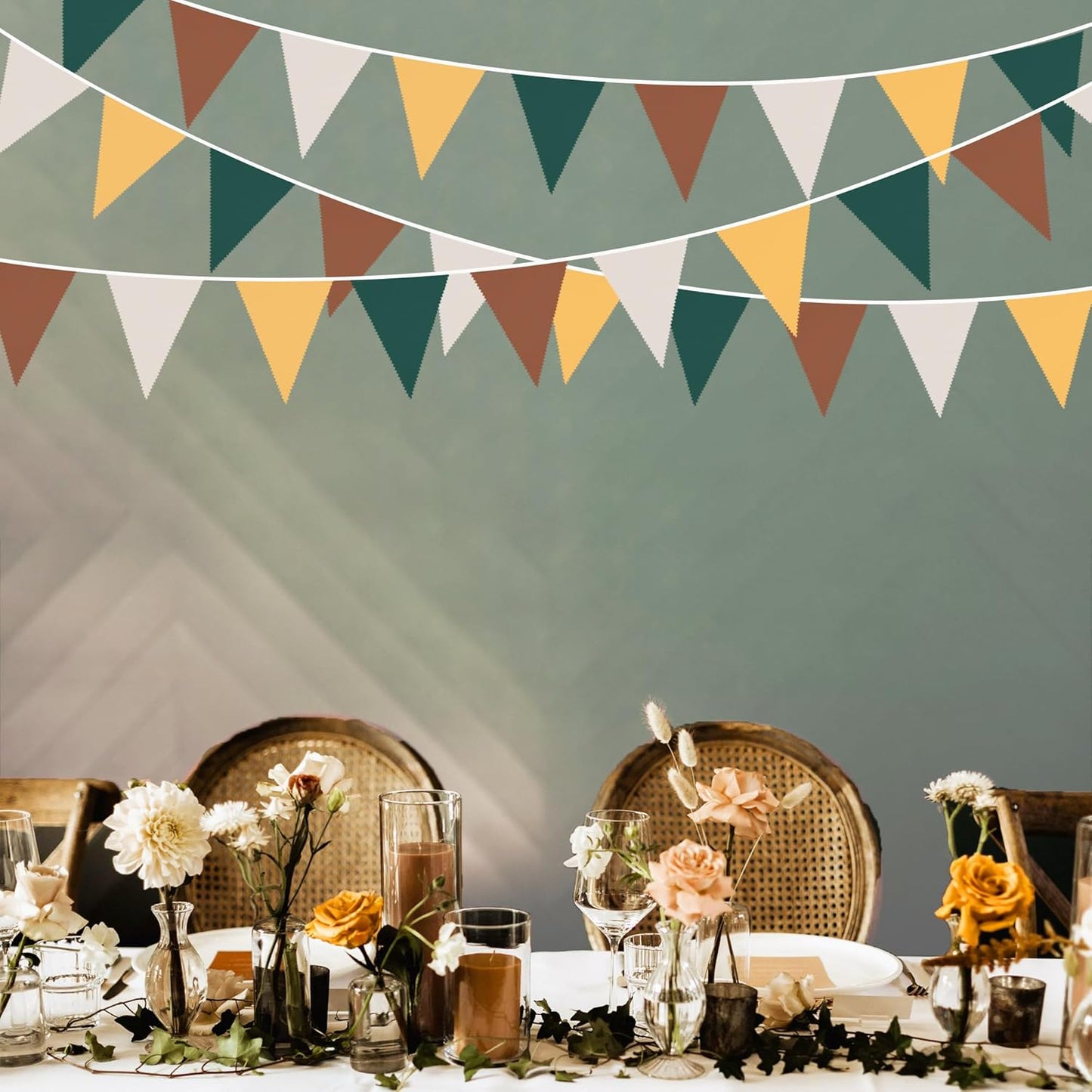 32Ft Green Brown Woodland Party Decorations Fabric Triangle Banner Flag Pennant Bunting Garland for Jungle Safari Animal Zoo Themed Wild Forest Baby Shower Camper Fall Wedding Birthday Decor Supplies