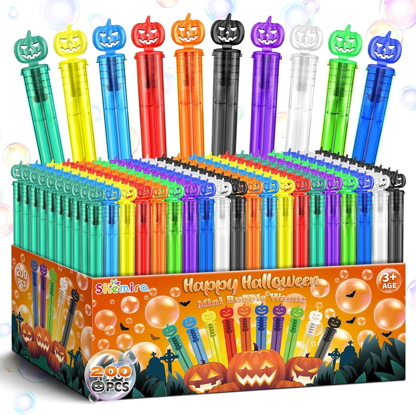 Shemira 200PCS Halloween Bubble Wands, Mini Bubbles Party Favors for Kids, Halloween Party Favors, Goodie Bag Stuffers, Classroom Prizes Gifts for Kids, Halloween Trick or Treat Toys Bulk