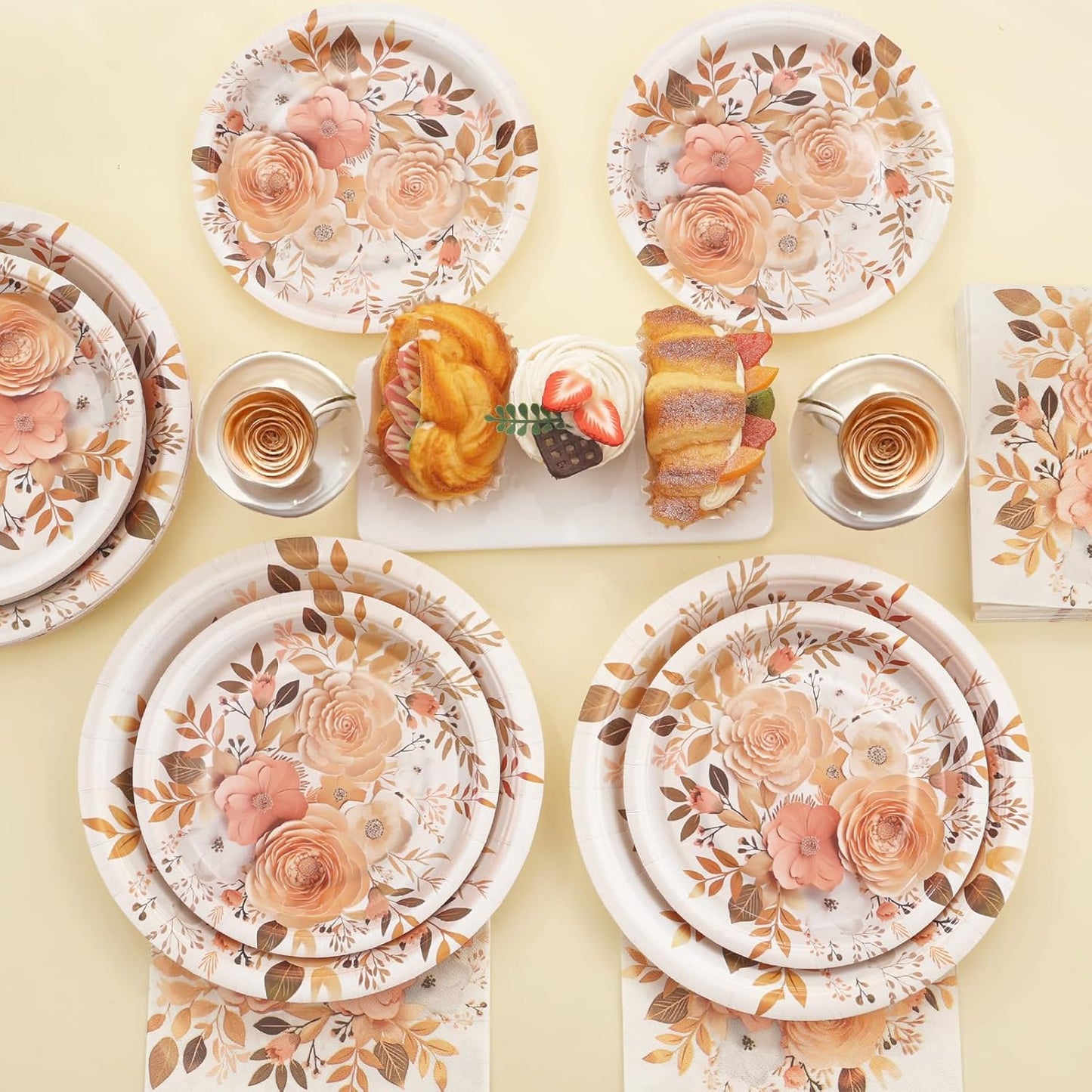Boho Fall Plates and Napkins Sets, Floral Paper Plates Supplies Serves 50 for Boho Birthday Party Decorations,150PCS