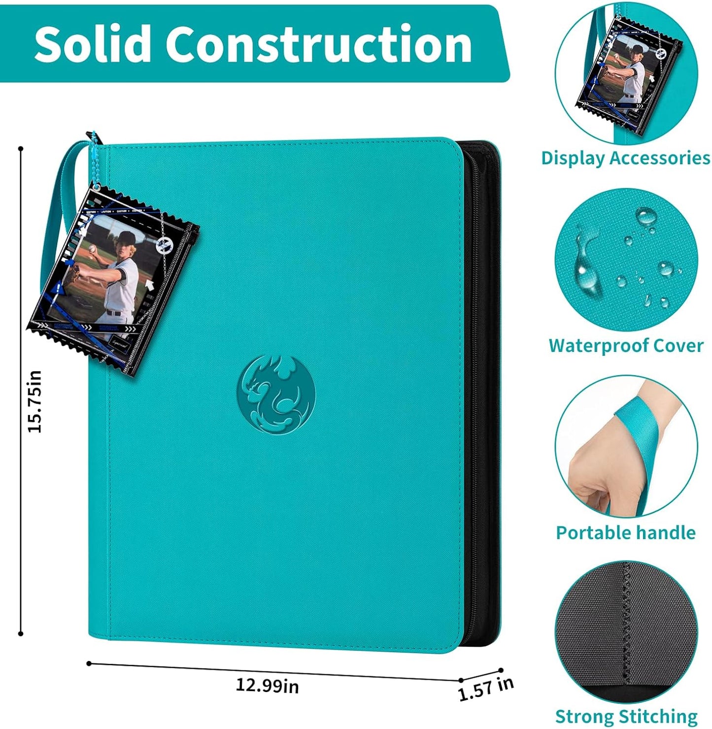 9-Pocket Toploader Binder, Baseball Football Sports Game Cards for 3"x4" Rigid Toploaders Trading Card Collection Album Holds 288 Cards Waterproof Storage Book Easy to Insert(Green)