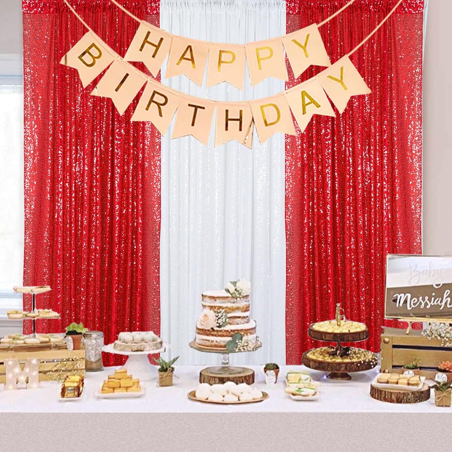 ShinyBeauty 4x10ft Red Sequin Backdrop Curtains | 16ft Glitter Wall Backdrop for Weddings, Parties, and Photography Backgrounds