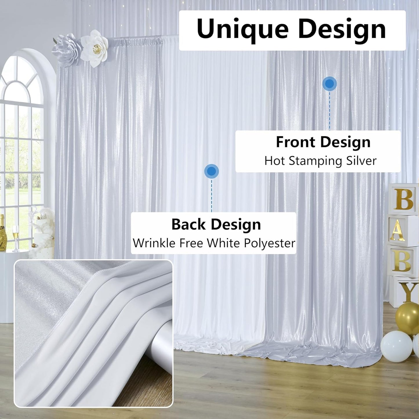 40x10 ft Wrinkle Free Silver Sequin Backdrop Curtain for Parties,Thick Not Fall Glitter Wedding Drapes Backdrop,4 Panels 5x10ft Shimmer Photo Wall Back Drop Cloth for Birthday Photography Background