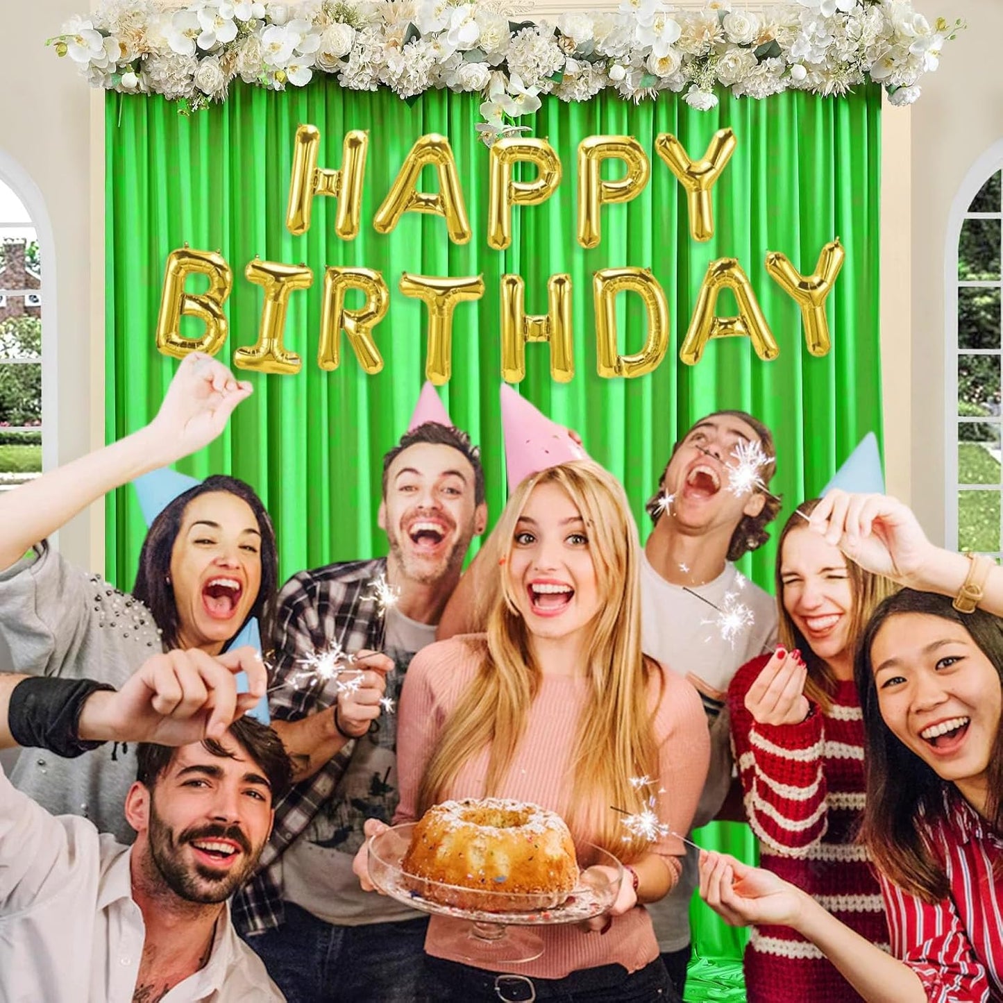 10 x 7 Feet Emerald Green Backdrop Curtain for Partie, Background Curtains for Photoshoot, Birthday, Wedding, Halloween, Thanksgiving, Christmas, New Year Party Decorations 5Ft x 7Ft, 2 Panels