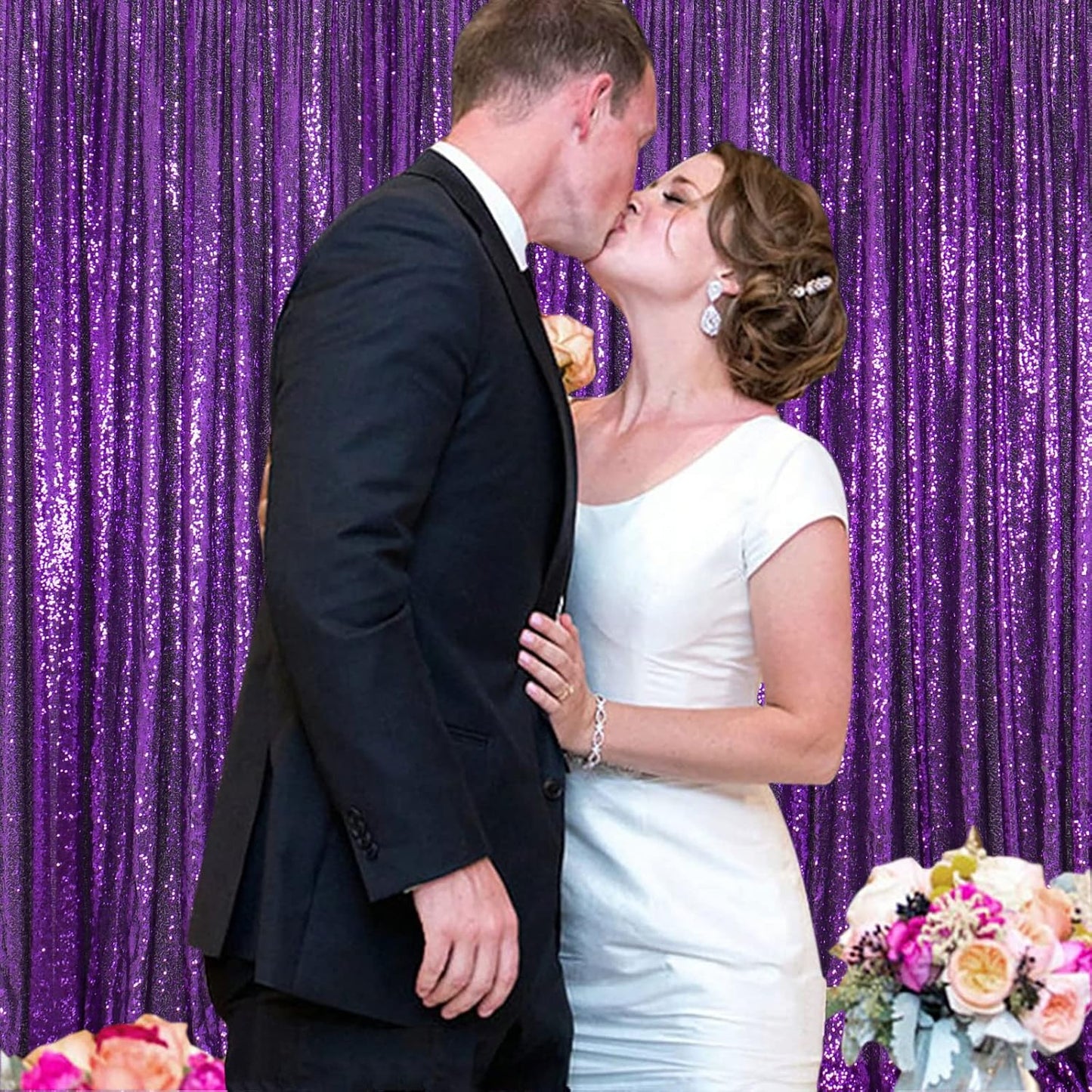 ShinyBeauty 4x10ft Purple Sequin Photo Backdrop - Glitter Background for Photography Studio, Christmas Party Decor, Stage Wall Drapes & Event Celebrations