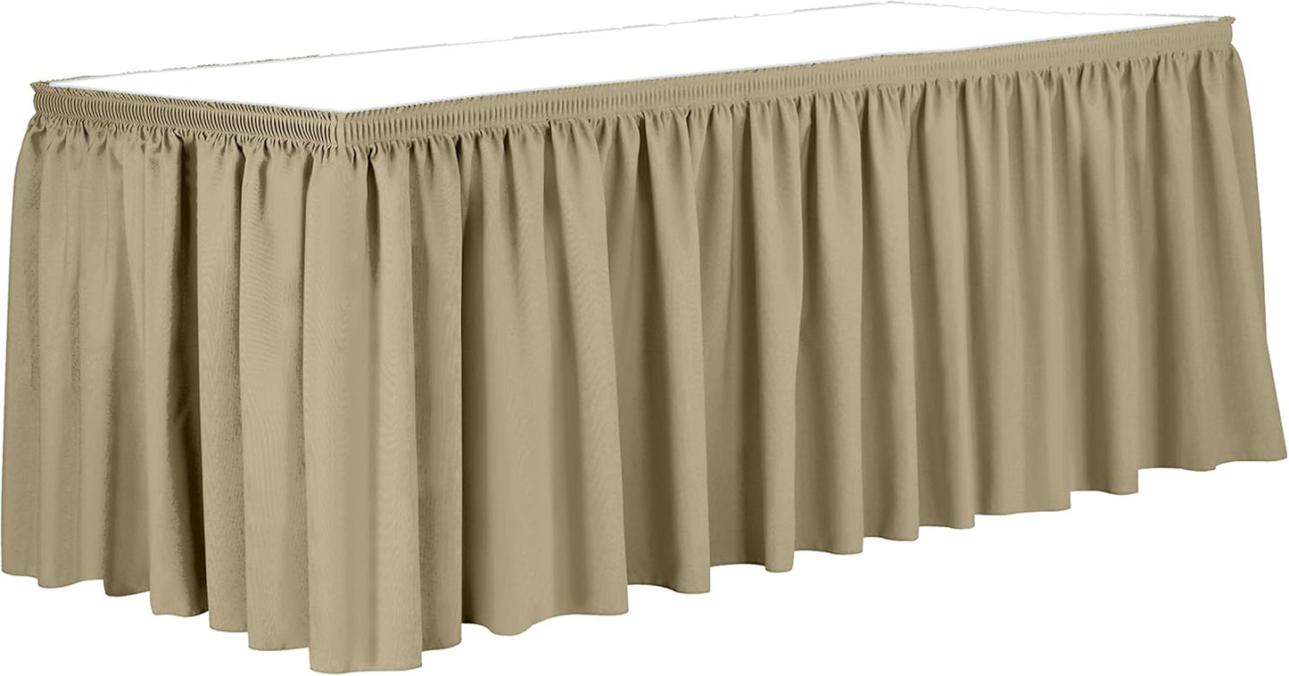 Ultimate Textile Pleat Polyester Fabric Table Skirt - Machine Washable Flame Resistant with Clips for Events, Weddings & Trade Shows, Cut & Sewn in Paterson, NJ - Camel, 17' Shirred Pleat