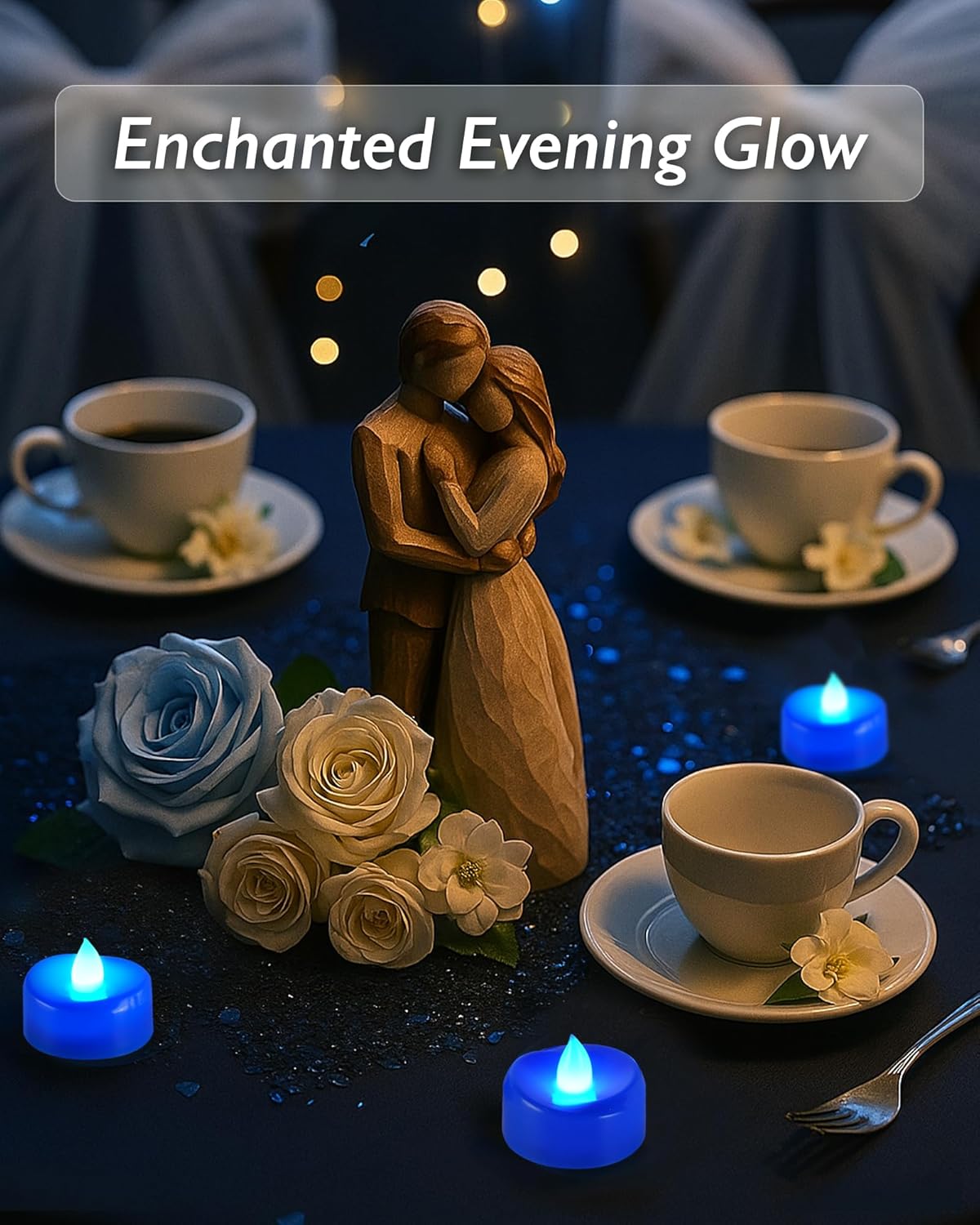 Raycare Blue LED Tea Lights Battery Operated, 200+Hour Flickering Votive Candles,Realistic Fake Flameless Tea Lights for Wedding Party Halloween Thanksgiving Christmas Decorations, 24 Pack