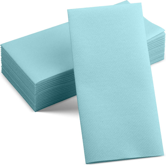 50-Pack Disposable Linen-Feel Pale Blue Napkins, 12" x 17" Cloth-Like Paper Dinner Napkins For Wedding, Bathroom, Party Or Event