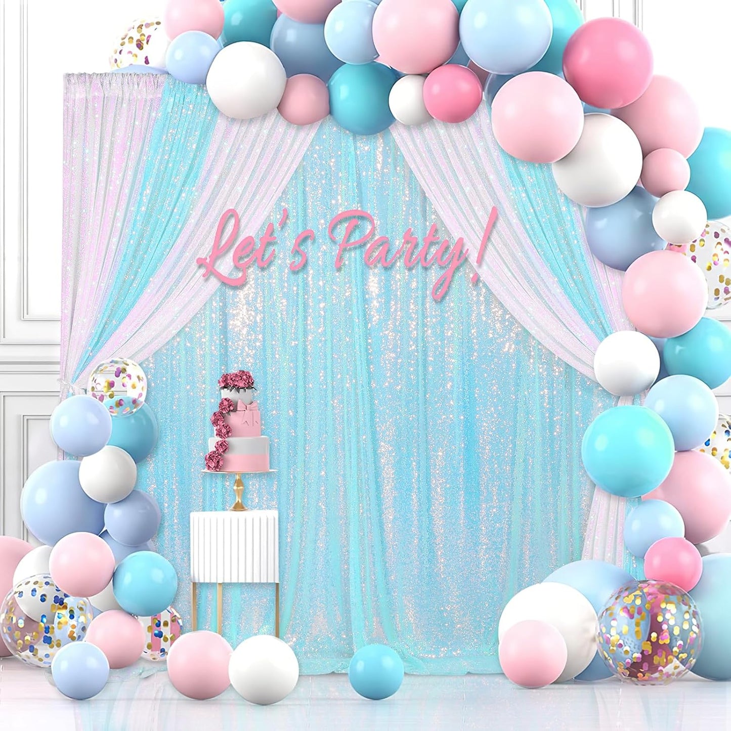 Blue Iridescent Sequin Backdrop Curtain 7ft x 7ft Glitter Photo Booth Backdrop for Wedding Birthday Baby Shower Event Decorations