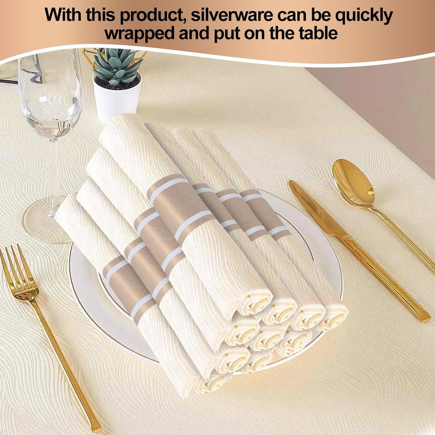 Germiwipe Paper Napkin Band, 200PCS (Matte Champagne Gold) Napkin Ring Self-Adhesive, Silverware Wraps Bands,Table Setup Wedding Event Party Supply (Matte Rose Gold /200pcs)