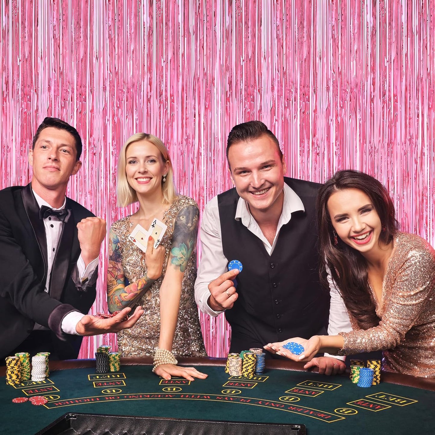 Pink Party Decorations, 2Pack Glitter Pink Backdrop, Metallic Tinsel Backdrop Fringe Curtains Backdrop Curtains, Photo Backdrop Party Supplies Wedding Engagement Christmas Birthday Party Decorations