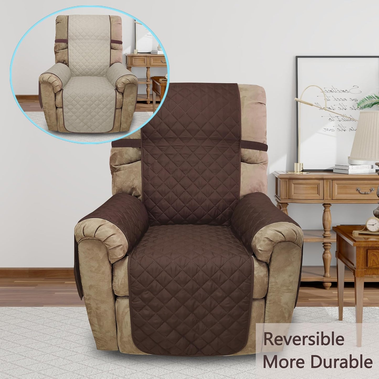 Recliner Chair Covers Reversible Sofa Couch Cover for Pets Lazy Boy Furniture Protector(28''Recliner,Chocolate/Beige)