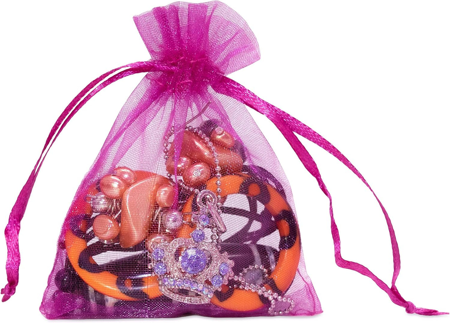 TheDisplayGuys 100-Pack 3x4 Hot Pink Sheer Organza Gift Bags with Drawstring, Jewelry Candy Treat Wedding Party Favors Mesh Pouch