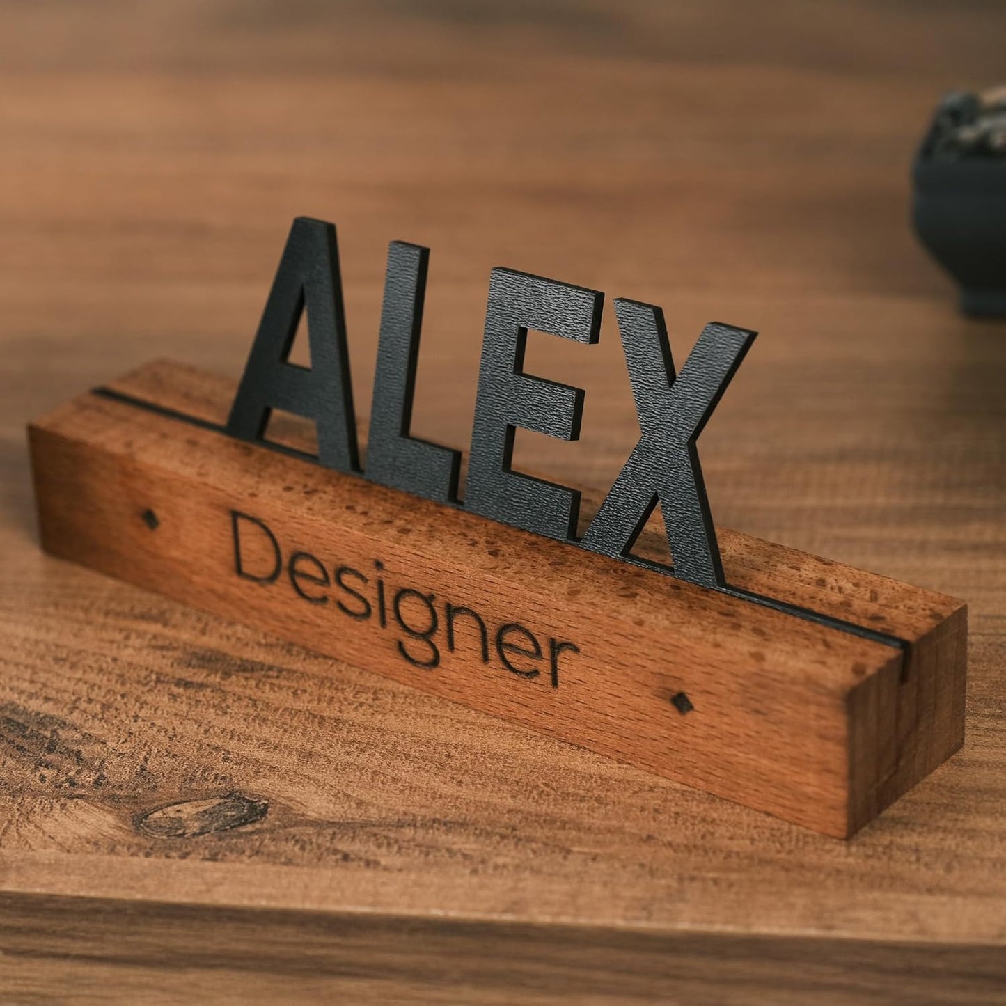 Custom Desk Name Plate with Engraved Title – Personalized Wooden Office Name Sign – Unique Handmade Beech Base Gift for Boss, Coworker, Teacher, or Professional – Modern Desktop Name Decor