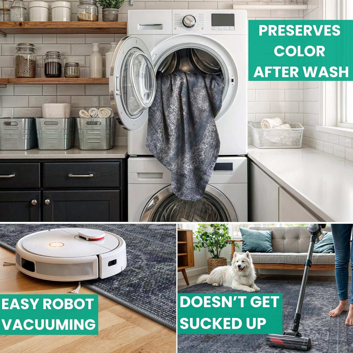 Bloom Rugs Washable Non-Slip 3' x 5' Rug - Dark Teal Traditional Medallion Area Rug for Living Room, Bedroom, Dining Room, and Kitchen - Exact Size: 3' x 5'