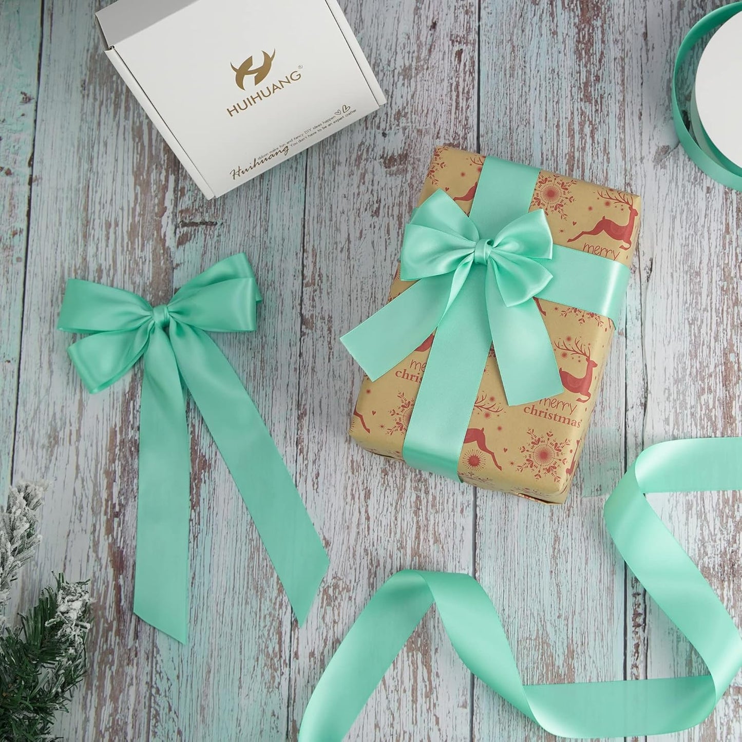 HUIHUANG Aqua Blue Ribbon Satin 1-1/2" Wide Double Face Satin Ribbons Blue Thick Ribbon for Christmas Gift Wrapping Bows Floral Bouquet Cake Box Christmas Tree Decor Party Favor, 50 Yards