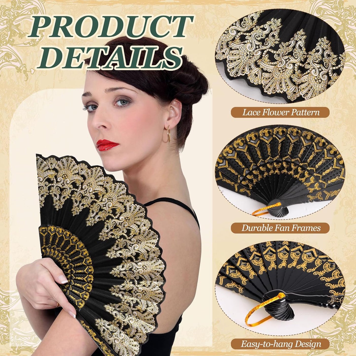 Geetery 30 Pcs Folding Hand Fan for Line Dancing Spanish Boots on The Ground Fans Gifts Bulk Colorful Silk Popping Rave for Women Tea Party Wedding Church Halloween Costume(Embroidery,Elegant Colors)