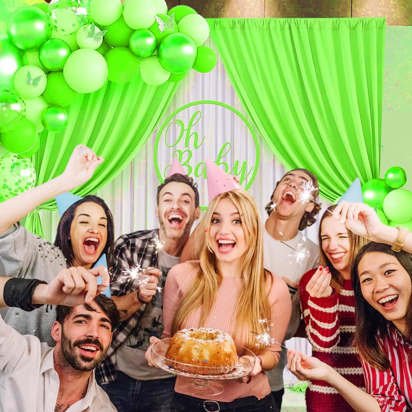 10 x 7 Feet Light Green A Backdrop Curtain for Partie, Background Curtains for Photoshoot, Birthday, Wedding, Halloween, Thanksgiving, Christmas, New Year Party Decorations 5Ft x 7Ft, 2 Panels