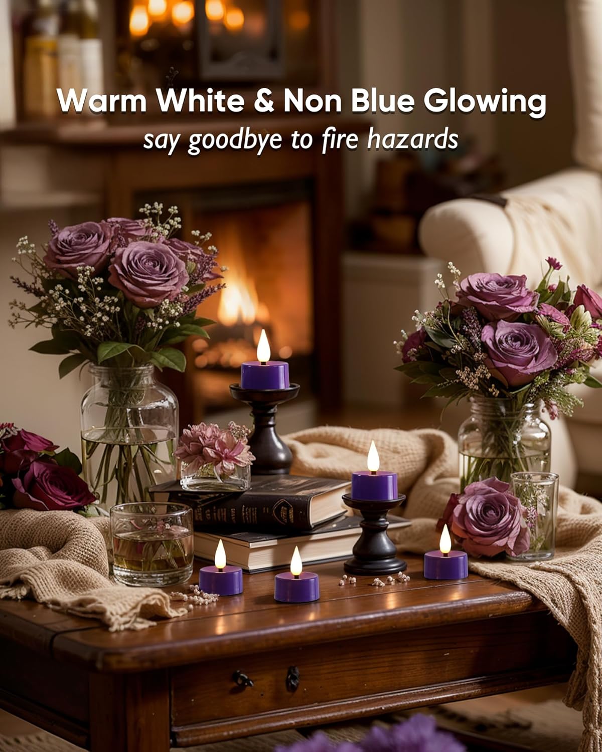 Amagic Flameless Purple Timer Remote Tealights Candles, 3D Black Wick Flickering Tea Light, 400+Hour Colored Votive Candles Battery Operated, Set of 12 for Party, Wedding Table, Halloween, Mardi Gras