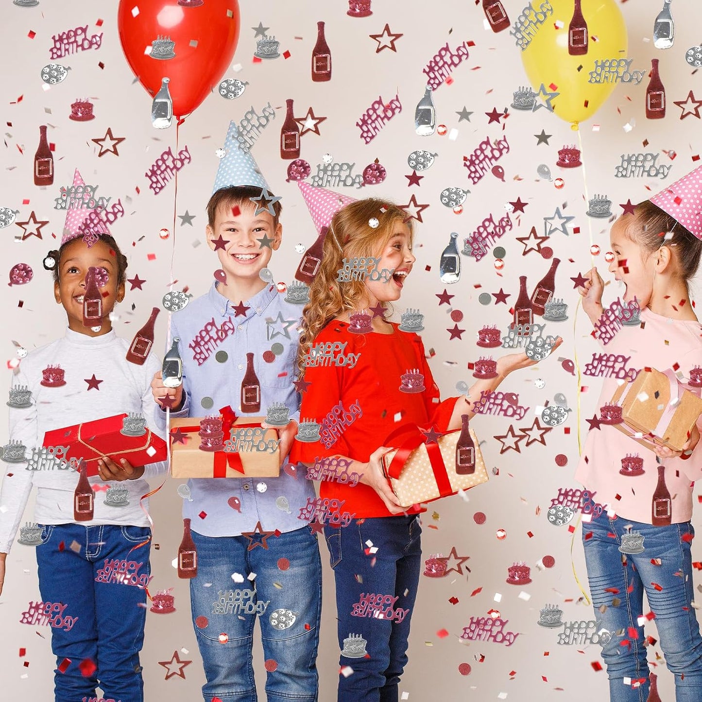 Rose Gold and Silver Happy Birthday Confetti, 3000 Pcs Birthday Cake Table Metallic Foil Confetti Party Table Decor for Party, Baby Shower, DIY Arts and Crafting