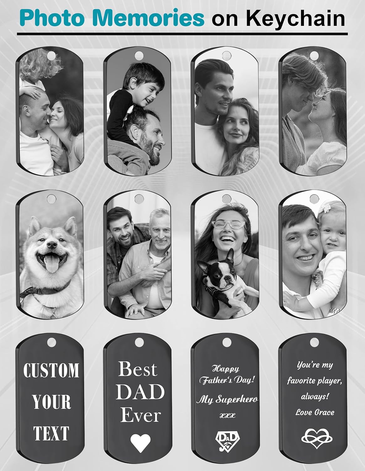 Custom Keychain with Picture - Personalized Keychains with Photo Text Customized Engraved Gifts for Dad