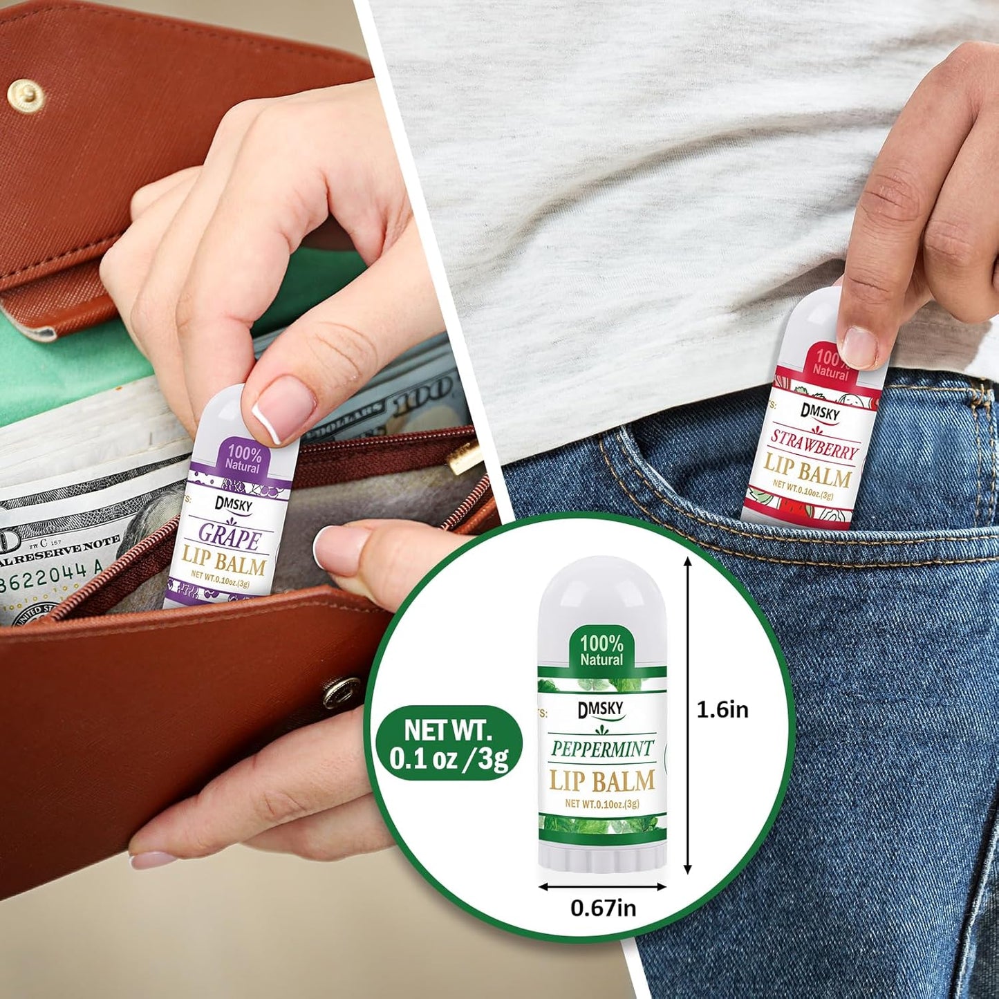 DMSKY Mini Lip Balm 60 Pack, Natural Lip Balm Bulk with Vitamin E and Coconut Oil, Moisturizing Lip Balms for Dry Cracked lips - 10 Flavors