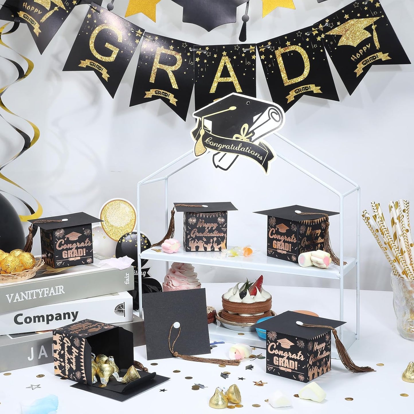 COTOPHER 36 Pack Mini Graduation Cap Gift Boxes with Tassel, Class of 2025 Graduation Candy Boxes Centerpieces for Tables Party Decorations, Small Treat Chocolate Box Graduate Favors Supplies