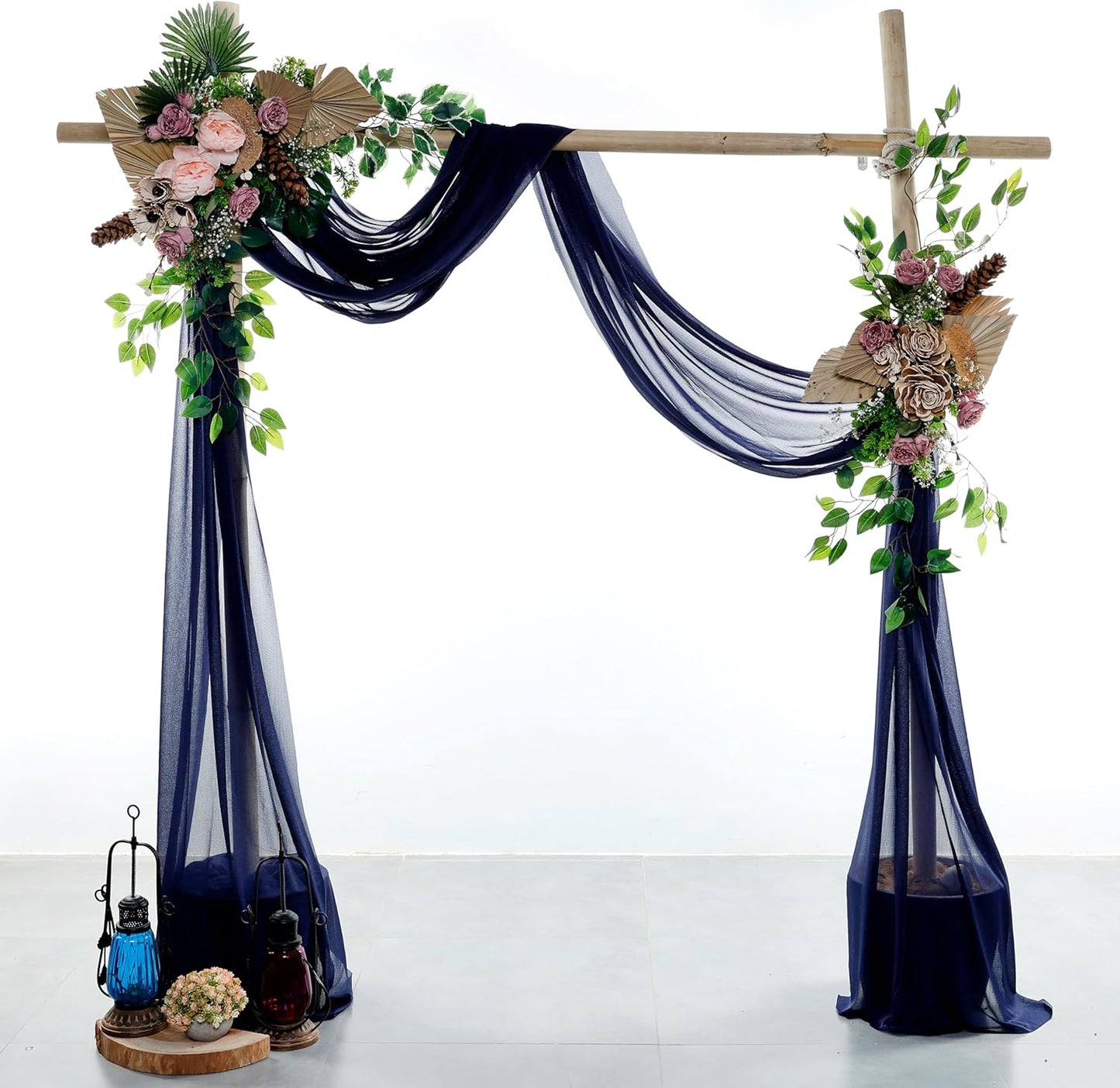 VDS Pack of 2 Panel (30 Inch X 30 Feet) Wedding Arch Draping Fabric Sheer Chiffon Fabric Drapery for Wedding Ceremony Reception Swag Backdrop Canopy Chuppah ARBO Altars Decoration (Navy Blue)