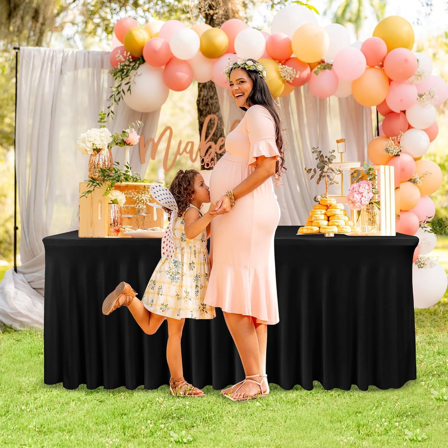 Nasitos Black Rectangle Tablecloths, 2 Pack - 72 x 30 Inch - Stretch Spandex & Polyester Fitted Table Skirts for 6FT Tables, Party, Banquet, Wedding