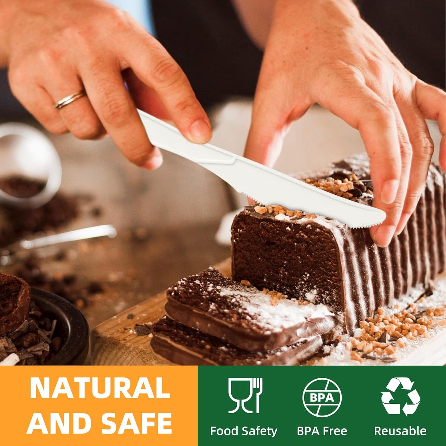 100% Compostable Knives, 7.7" 150pcs Large Disposable Cornstarch Cutlery Heavy Duty Eco-Friendly Utensils Durable and BPI-Certified Party Supplies No Plastic, Ivory White