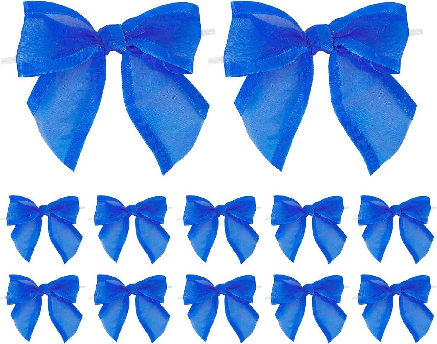 AIMUDI Royal Blue Bows 4" Organza Bows Premade Twist Ties Bows for Gift Wrapping Crafts Treat Bags Baskets Cake Pop Baby Shower Birthday Wedding Decor - 12 Counts