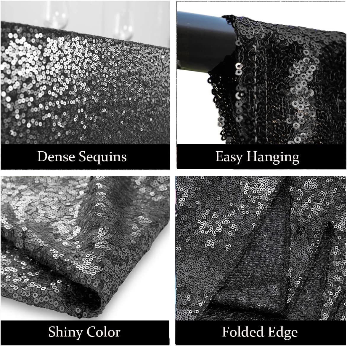 4FTx8FT Black Sequin Backdrop Curtains 2 Panels Sparkly Backdrop Drapes for Halloween Christmas Parties, Baby Showers,Birthday