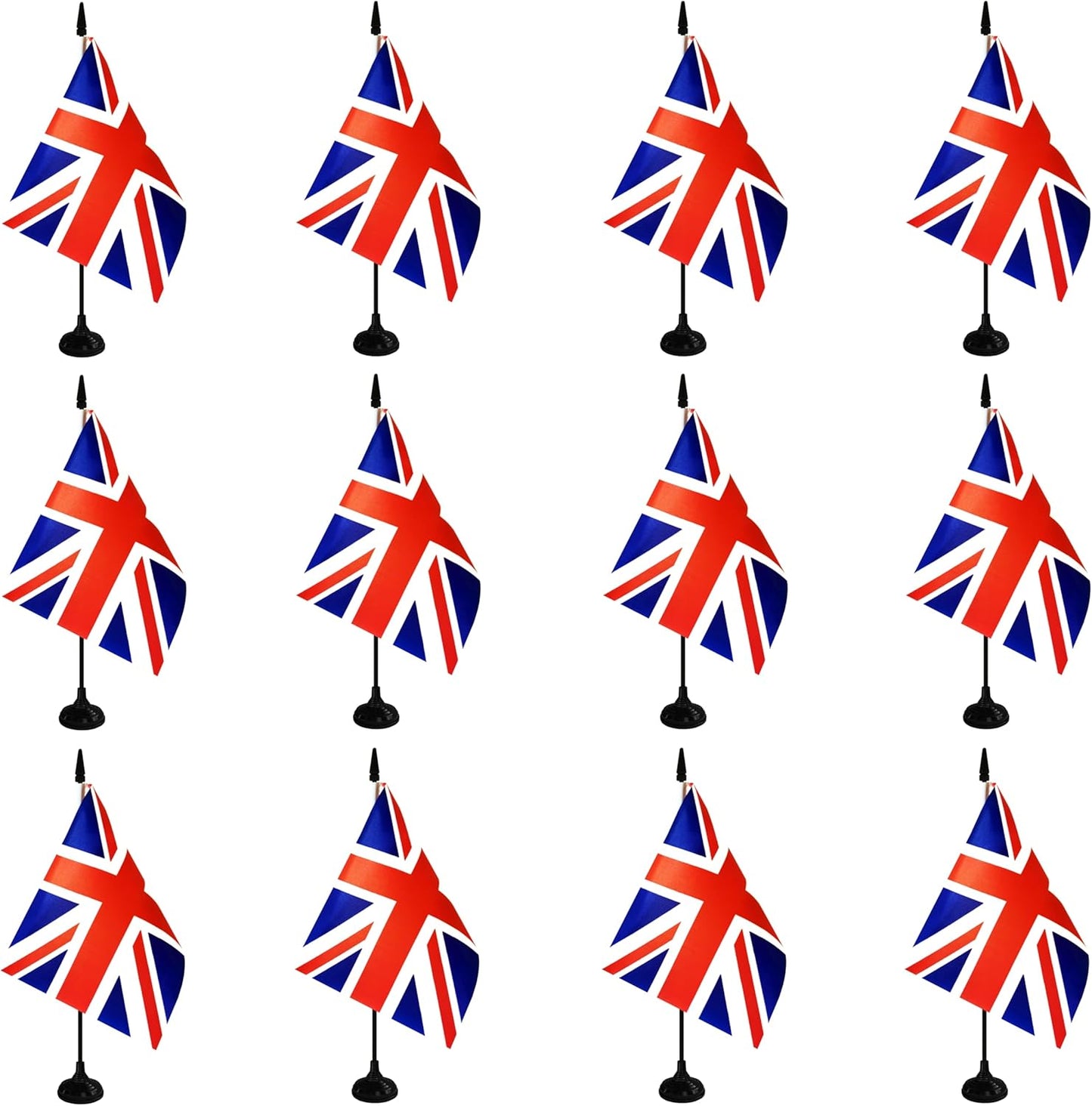 UK Britain Desk Flag, 12 Pack British Table Office Flag with Black Solid Pole and Stand Base, International Country Flag, Festival Celebration, Classroom Meeting Desktop Decor (UK)