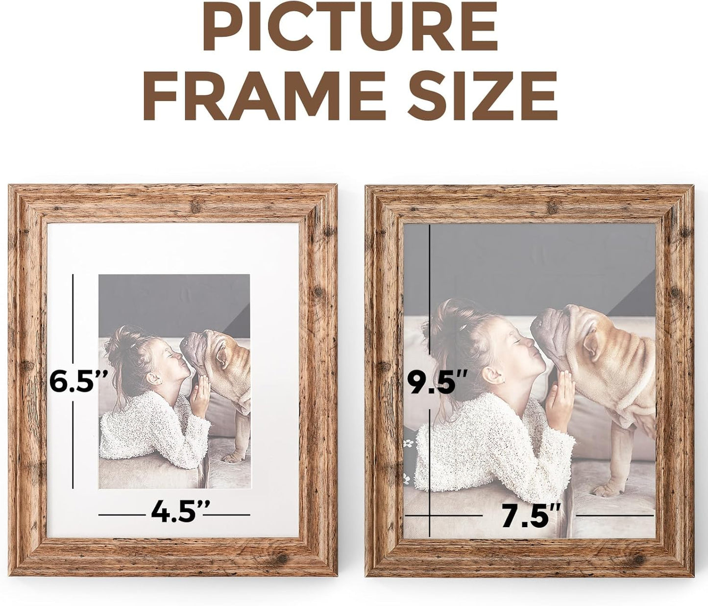 TWING 8x10 Picture Frame Set of 6, Vintage Walnut Photo Frames Display Pictures 5x7 with Mat or 8X10 Without Mat, Tabletop Display and Wall Mounting Home Decorative Photo Frames Pre-Installed, Walnut